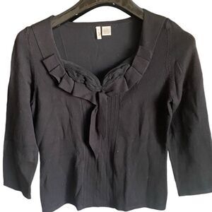 Anthropologie Moth 3/4 Long Sleeve Black Pull Over Knit Sweater. Size Large.